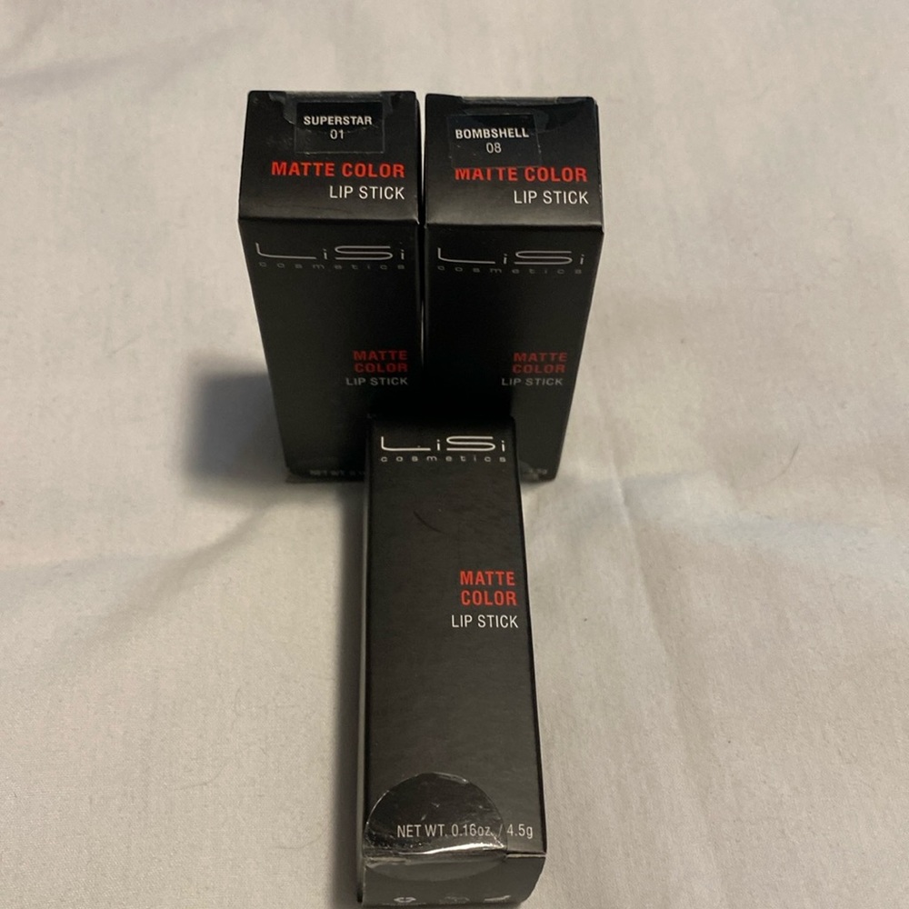 Lot of 3 ~ LiSi Cosmetics ~ Matte Color Lip Stick ~ Bombshell~Superstar~Dreamy